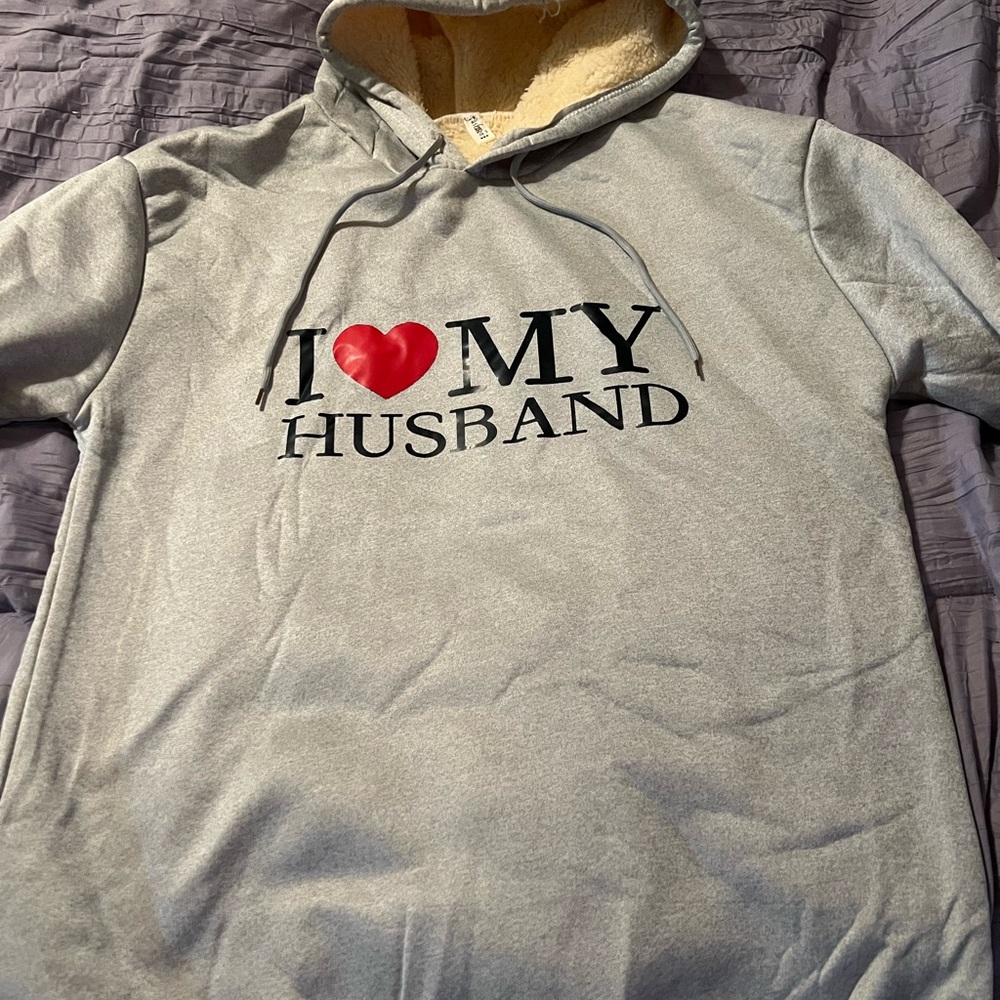 Gray Hoodie with 'I Love My Husband' Print